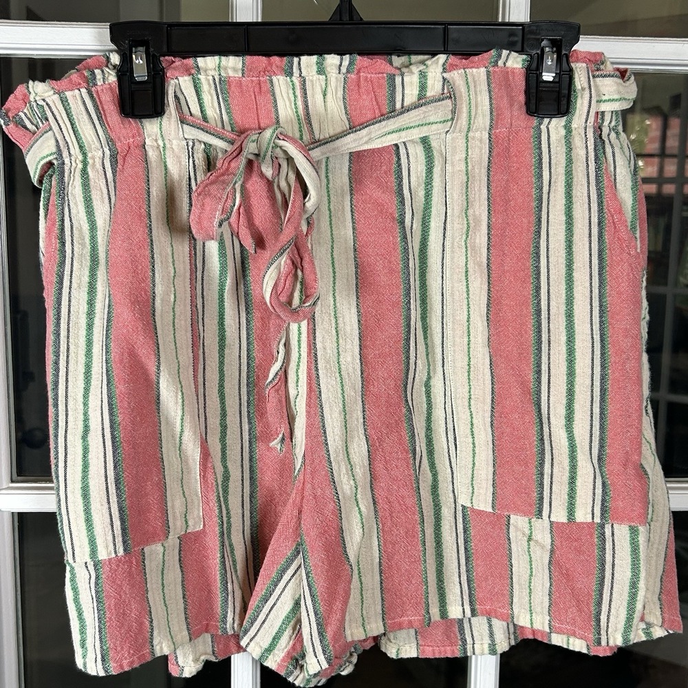 Derek Heart Striped Linen Cotton Shorts 2X Pink Boho Beach Vacation Summer Plus